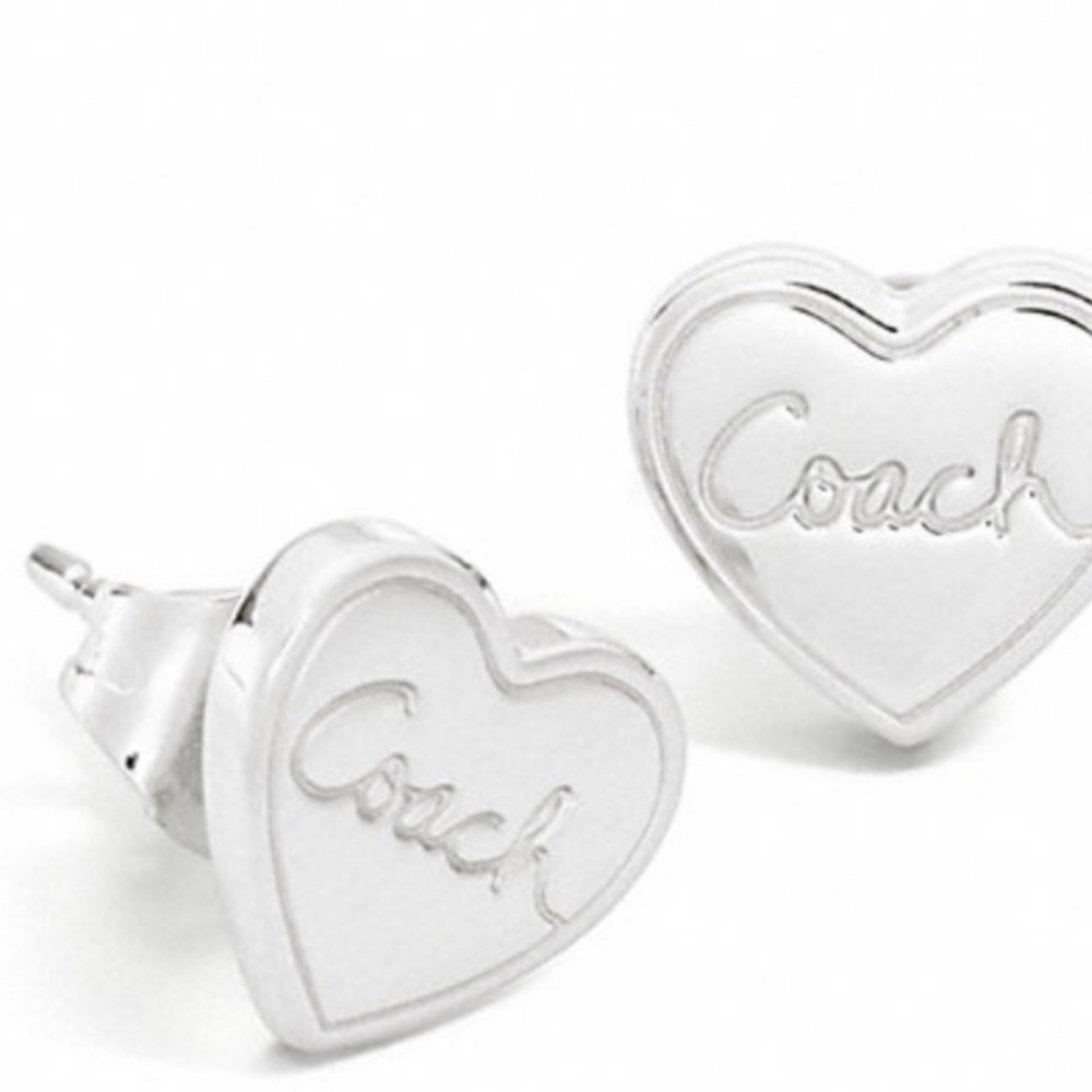 Coach silver heart stud earrings